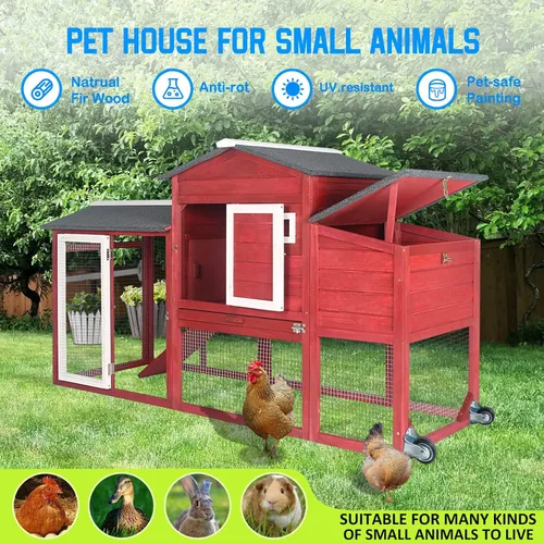 Miniatura 8 de PetsCosset Chicken Coop Backyard Chicken House - Tractor de madera para aves de corral para exteriores, con caja nido de pollo, ruedas, techo