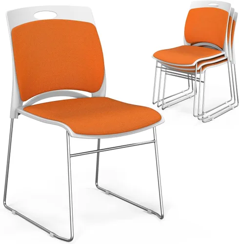 Miniatura 10 de VINGLI Juego de 4 sillas apilables de oficina con base de trineo de metal, asiento y respaldo ergonómicos acolchados de plástico, capacidad de 350