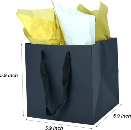 Miniatura 2 de JUNESHE Bolsas de regalo cuadradas pequeñas con papel de seda, color negro, paquete de 2, 5.9 pulgadas Bolsas de papel con asas para cumpleaños