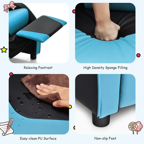Miniatura 6 de ARLIME Silla reclinable para niños, de piel sintética, con reposapiés, reposabrazos, reposacabezas y soporte lumbar, sofá ajustable