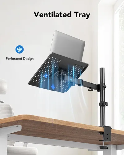 Miniatura 7 de HUANUO Soporte de escritorio para laptop - Brazo de monitor de 17" a 32", bandeja ventilada, totalmente ajustable con inclinación, giro y rotación