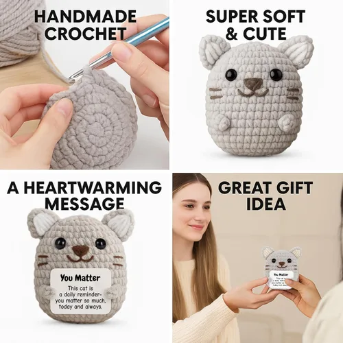 Miniatura 4 de DEYBA Gato de ganchillo de apoyo emocional: animales de ganchillo positivos, regalo inspirador para mujeres, hombres, parejas, amigos, familia