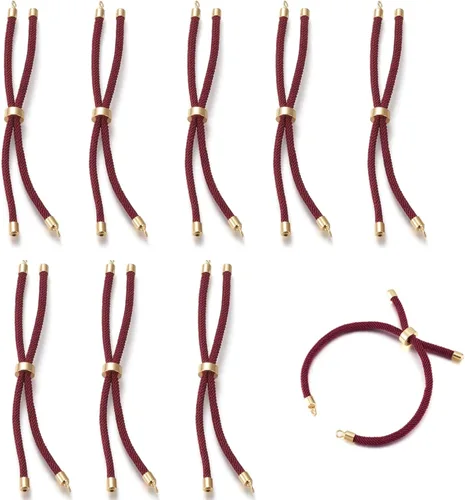 Miniatura 23 de 10 piezas de pulseras de cordón de nylon torcido para hacer joyas ajustables con deslizadores con accesorios de latón dorado para accesorios