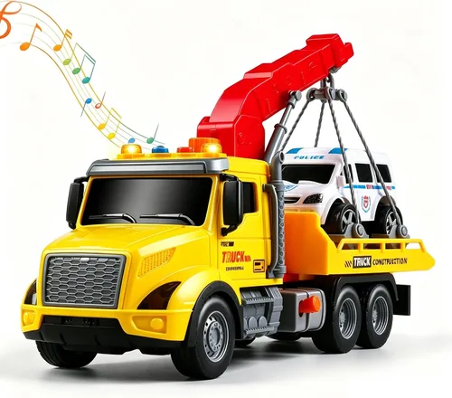 Miniatura 11 de Camión grúa de juguete para niños de 3 a 7 años, juguetes para niños vehículo de construcción impulsado por fricción con brazo extensible, grúa