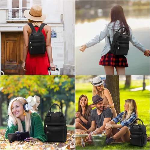 Miniatura 6 de LOVEVOOK Mini mochila para mujeres y niñas, elegante mochila impermeable con puerto USB, bonita mochila para la escuela, viajes, fiestas, Negro
