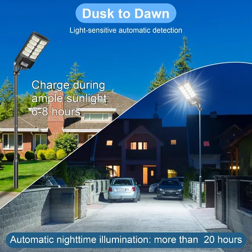 Miniatura 6 de Luces solares de calle de 6500 W impermeables para exteriores, luz solar comercial para exteriores, carga rápida, 120 luces LED solares de alto