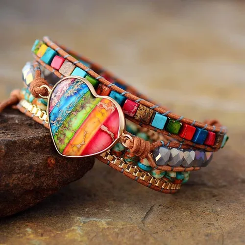 Miniatura 2 de Pulsera de piedras preciosas de corazón natural para curación de 7 chakras, energía de meditación, protección espiritual, equilibrio de salud