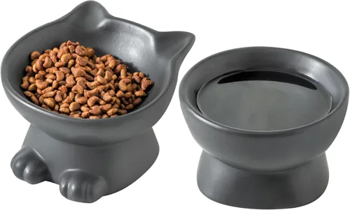 Miniatura 7 de Nihow Cuencos Elevados Inclinados para Gatos: Cuenco Elevado de Cerámica de 5 Pulgadas para Comida de Gato para Proteger la Columna Vertebral