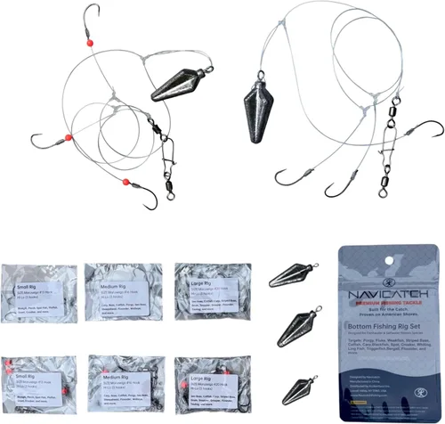Bagre, Scup (Porgy) y equipo de lubina – Kit de pesca de 3 ganchos Hi-Lo Bottom – Anzuelos japoneses atados a mano con línea PE – Agua salada y agua