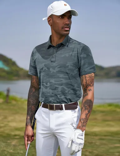 Miniatura 36 de TAPULCO Camisetas tipo polo de secado rápido para hombre, diseño de camuflaje, atléticas, ligeras, transpirables, casuales, para golf
