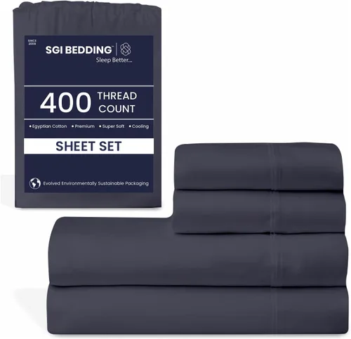 Miniatura 20 de SGI - Juego de sábanas tamaño individual de 400 hilos de 100 % algodón egipcio, ultra suave, transpirable, bolsillo profundo, 15 ajustadas
