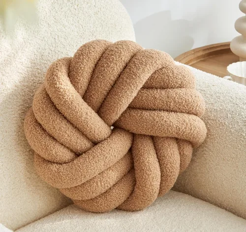 Miniatura 10 de Almohada de Nudo Blanco Crema de 13.7'' Almohada Redonda Decorativa de Felpa Suave Almohada de Bola de Nudo Almohada Anudada Hecha a Mano Cojín