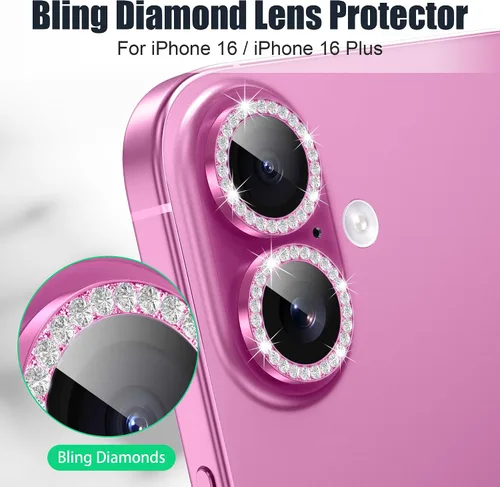 Miniatura 4 de AGVEE Paquete de 6 protectores de lente de cámara para iPhone 16 de 6.1 pulgadas/16 Plus de 6.7 pulgadas, anillo de metal con purpurina brillante
