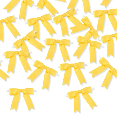 Miniatura 3 de Meseey 50 Piezas Lazos de Cinta de Satén de 3 Pulgadas con Alambre Torcido Amarillos Preatados Premade Lazos para Manualidades para Bolsas