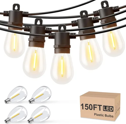Miniatura 11 de Svater Guirnalda de luces para exteriores de 200 pies, luces de patio para exteriores con bombillas LED inastillables, impermeable, IP65, luz