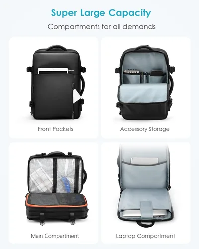 Miniatura 4 de HOMIEE Mochila de transporte expandible de 40 L para laptop de 15.6 pulgadas con puerto de carga USB para fines de semana de negocios, aprobada por
