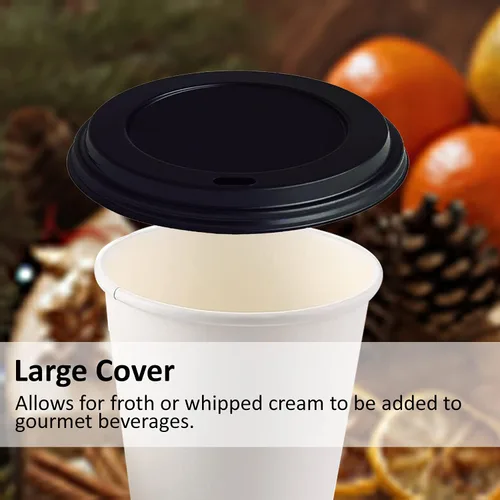 Miniatura 6 de Tapas de taza de café, tapa de cúpula para tazas de 10/24 onzas, vasos de papel, color negro, 50 unidades [no incluye tazas]
