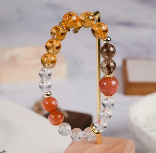 Miniatura 120 de Precious Gemstone Natural Crystal Healing Bracelet, Rutilated Quartz, Moonstone, Quartz Handmade Original Design Bracelet