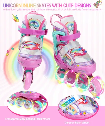 Miniatura 2 de Patines en línea de unicornio arcoíris para niñas, adolescentes y mujeres, patines 4-Pejiijar para niñas de 6 a 8 a 12 años con ruedas luminosas