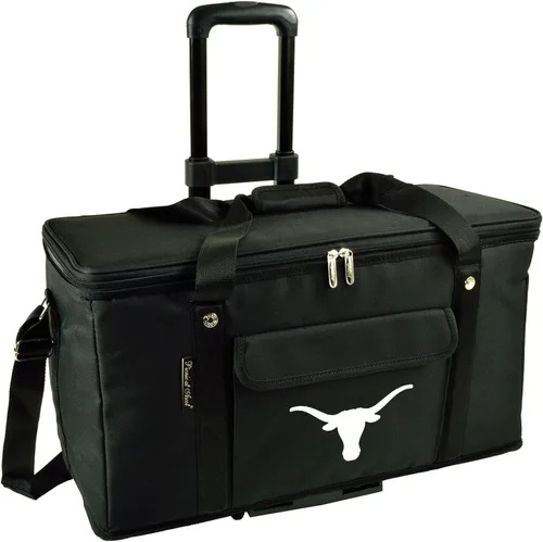 Enfriador de viaje con ruedas de la Universidad de Texas en Austin, con licencia oficial, capacidad para 64 latas, enfriador plegable a prueba de