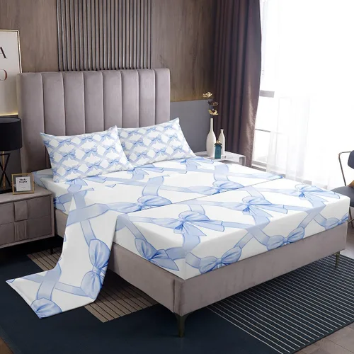 Miniatura 13 de Feelyou Juego de sábanas de lazo de acuarela, tamaño individual, juego de sábanas con lazos de coqueta para niños y niñas, decoración de dormitorio