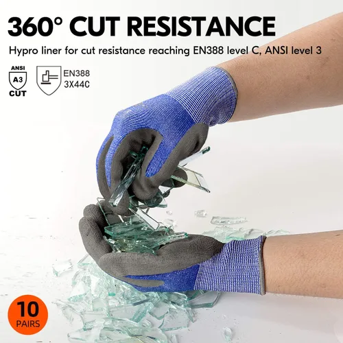 Miniatura 2 de Vgo... Cut Resistant Gloves,Cutproof Work Gloves Men Women,Latex Rubber Coated,EN388 level C, ANSI level A3(RB2148HY,BLUE)
