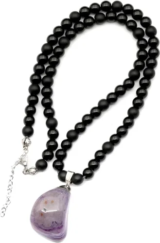 Miniatura 127 de Colgante de turmalina cruda natural, Collar de cuentas de ónix negro genuino, Collar de piedra negra, Collar de piedras preciosas, Cuentas de 0.315