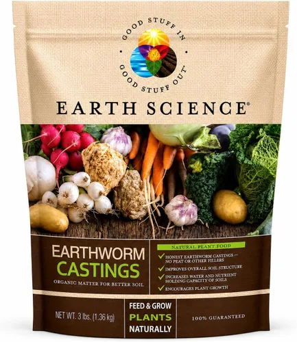 Earth Science Fundición de lombrices de tierra, 3 libras, fertilizante para plantas de interior y exterior - Potenciador de suelo para huertos