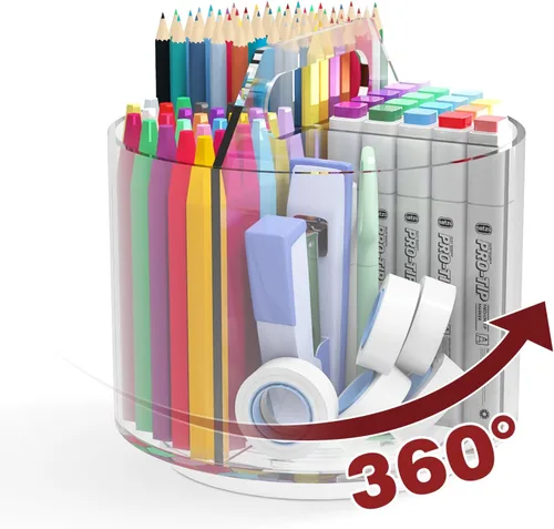 Miniatura 13 de Organizador de Lápices y Bolígrafos de Acrílico Absonic, Porta Lápices Giratório de 360 Grados, Organizador de Ceras para Niños, Organizador