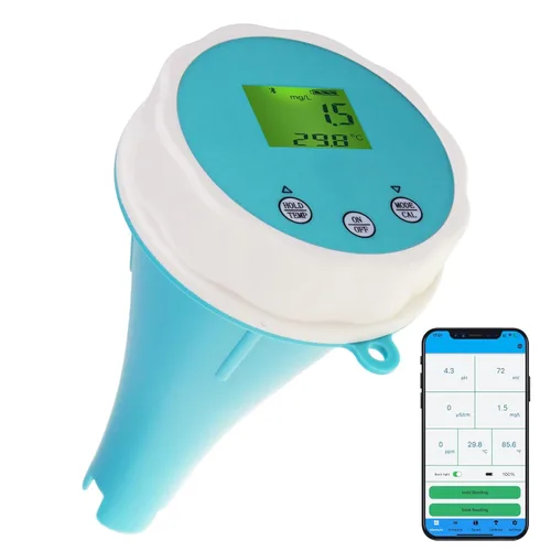 Probador inalámbrico de calidad de agua 6 en 1, monitor de calidad de agua flotante Bluetooth para piscinas, spas e hidroponía, pH, EC, ORP, cloro,