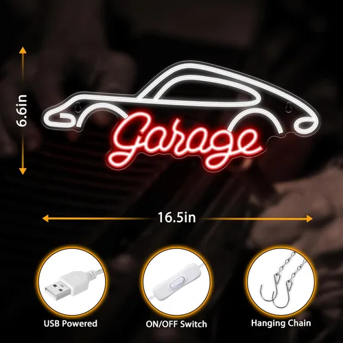 Miniatura 3 de Kavaas Letrero de garaje de neón, letrero de garaje LED para decoración de la habitación del coche Letrero de coche de neón para decoración