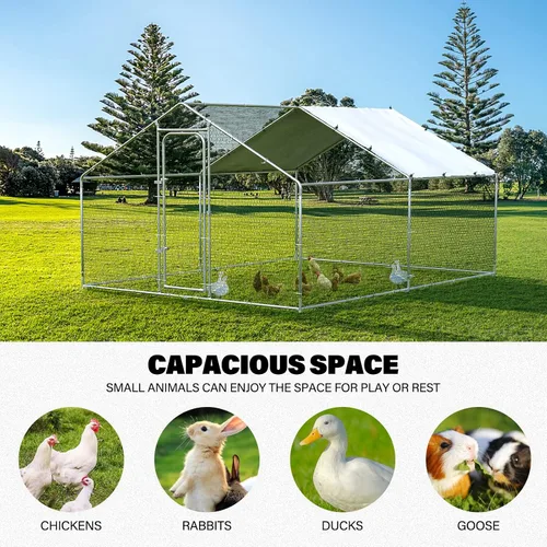 Miniatura 3 de ORANLAND Gallinero de metal grande, 9.9 x 9.9 x 6.6 pies con tapa, corral de pollo con techo de espira con cerradura de seguridad, jaula de conejo