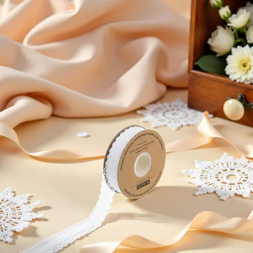 Miniatura 4 de Cinta de encaje blanco crema de 1.2 pulgadas de ancho x 50 yardas de tela de encaje con patrón vintage, perfecta para envolver regalos