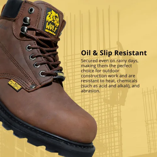 Miniatura 4 de Wolf Work Boot 100% Genuine Upper Leather Oil Impact Electrical Hazards Non-Slip Rubber Sole Tan Nubuck Plain Toe Padded Collar