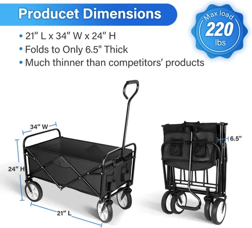 Miniatura 3 de YSSOA Carrito de Jardín Plegable, Rodante y Colapsible, Carrito de Utilidad para Campamento al Aire Libre con Ruedas Giratorias de 360 Grados