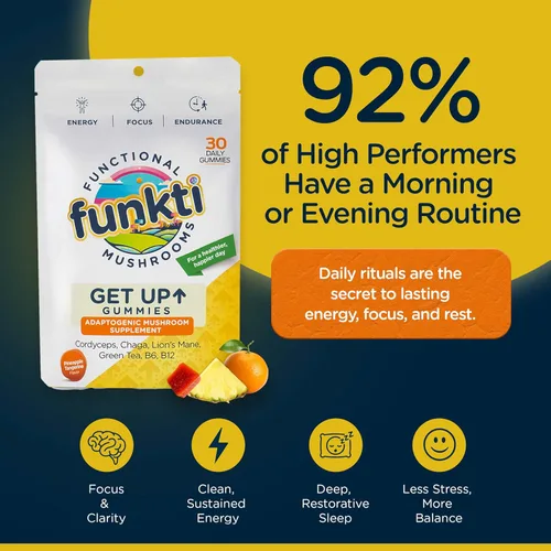 Miniatura 7 de Focus - Gomitas de hongos para adultos, suplemento de hongos con Cordyceps, melena de león, chaga, B6, B12, té verde - Gomitas de levantarse, una