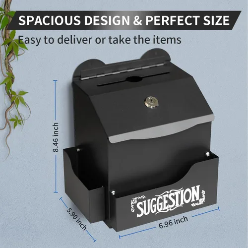 Miniatura 2 de Ydocabinit Caja de sugerencias de metal con letras de sugerencias, montaje en pared y mesa con soporte para bolígrafo con candado, 50 tarjetas