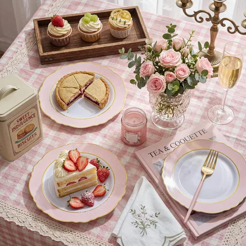 Miniatura 5 de WDF - 60 platos desechables cuadrados de plástico transparente de 7 pulgadas, para entradas, postres, ensaladas, para fiestas y bodas Rosa