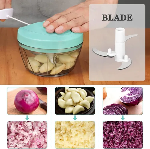Miniatura 4 de Cortador manual de verduras Cambom, picador de verduras con cordón para cebollas, frutas y nueces, material seguro para alimentos sin BPA, 18.6