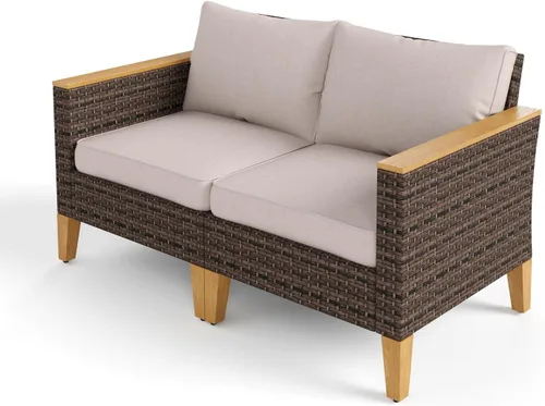 MFSTUDIO Juego de 2 muebles de ratán para patio, sofá biplaza de mimbre para exteriores, juego de conversación para jardín, piscina, patio trasero