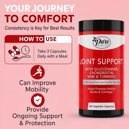 Miniatura 5 de Pure By Nature Glucosamina condroitina MSM cúrcuma Boswellia (suministro para 60 días) – Suplemento de apoyo articular para mujeres y hombres, apoyo