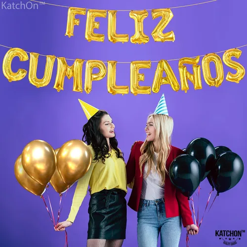 Miniatura 5 de KatchOn Cartel de globos dorados de cumpleaños – Decoración española de cumpleaños de 16 pulgadas