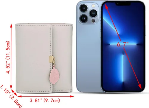 Miniatura 127 de UTO - Cartera pequeña RFID de piel sintética con dije de hoja, cierre de cremallera y tarjetero.