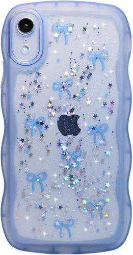Miniatura 21 de Qokey Funda para iPhone 12 Pro Max de 6.7 pulgadas, diseño de onda rizada, borde transparente, brillante con purpurina, estrella brillante, bonita