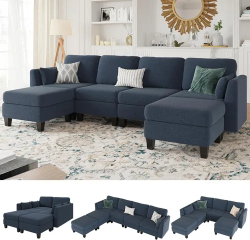 Miniatura 20 de Sofá seccional con sofá cama, sofá modular de 6 plazas, cómodos sofás seccionales convertibles, sofás convertibles con otomanos, sofás seccionales