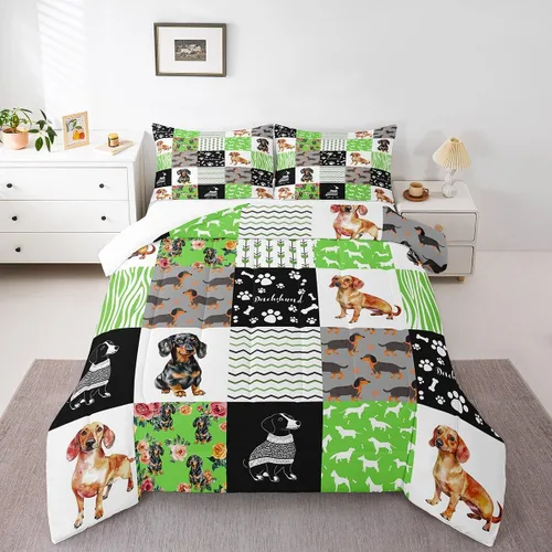 Miniatura 10 de Erosebridal Lindo juego de edredón de perro Corgi para niños y niñas, juego de ropa de cama romántico de flores rosas tamaño individual, edredón