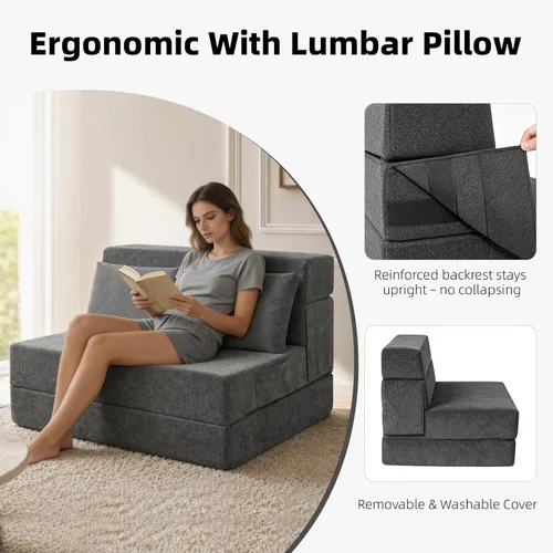 Miniatura 5 de Sofá Cama Plegable con Colchón, Sofá Cama Plegable con Funda para Silla de Cama con Almohada para Sala de Estar Oficina en Casa