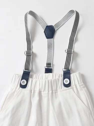 Miniatura 12 de Conjunto de pantalones para bebé, camisa de manga larga + pantalones + corbatín + tirantes, trajes de caballero para niños pequeños