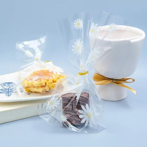 Miniatura 4 de souG 100 bolsas de celofán con fuelle pequeñas de margaritas blancas