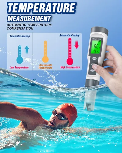 Miniatura 5 de Medidor de pH digital 3 en 1 con función TDS y temperatura, rango de medición de pH 0-14, precisión 0.01 de alta precisión, compensación automática